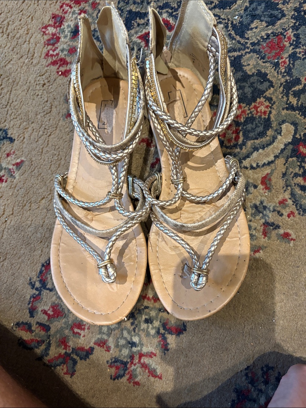 Metallic Braided Thong Sandals - Women's Gold
